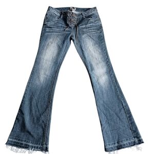 Vintage Y2K Mudd Leather lace Up Flare Distressed jeans Sz:11